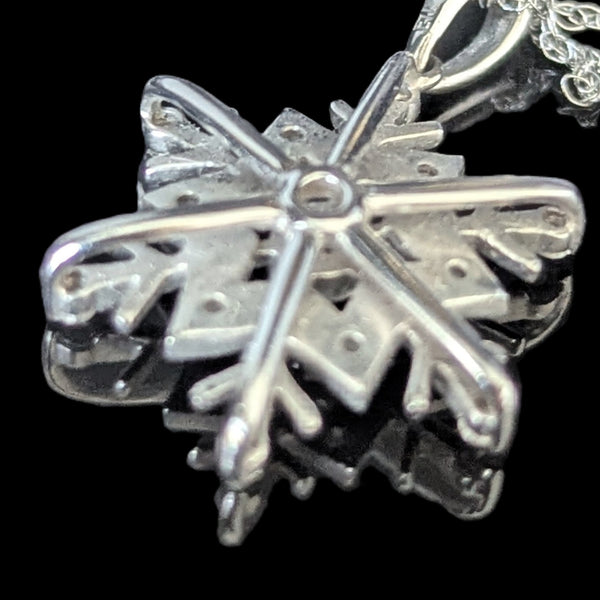 Vintage Diamonds 10k White Gold Snowflake Pendant on Chain Necklace Estate Jewel