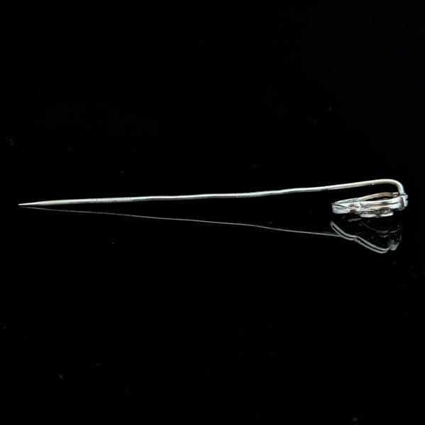 Vintage Diamonds 10k White Gold Stick Pin Estate Retro Lapel Shield Shape