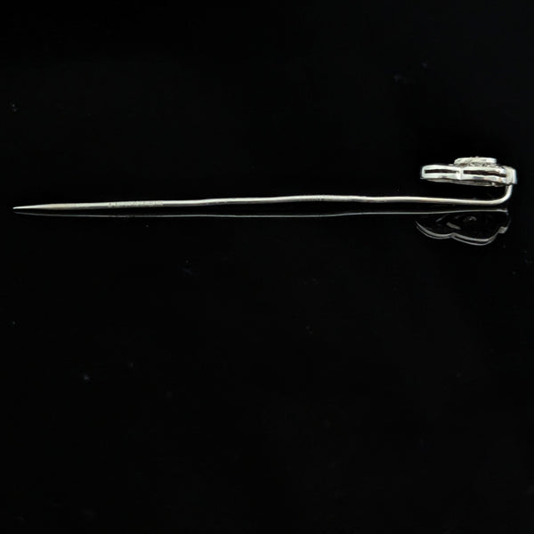 Vintage Diamonds 10k White Gold Stick Pin Estate Retro Lapel Shield Shape