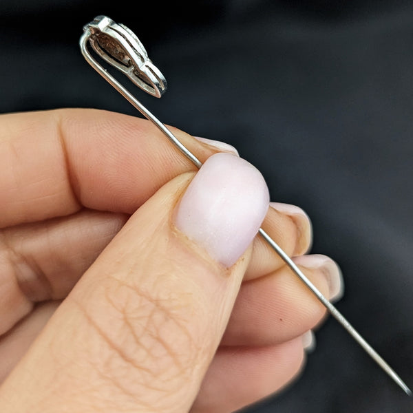 Vintage Diamonds 10k White Gold Stick Pin Estate Retro Lapel Shield Shape