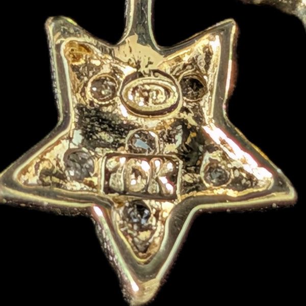 Vintage Diamonds 10k Yellow Gold Three Star Necklace Pendant Chain Estate Gift