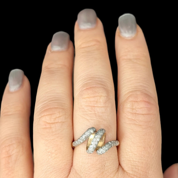 Vintage Diamonds 10k Yellow White Gold Snake Ring Band Serpent Estate Gift 