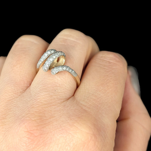 Vintage Diamonds 10k Yellow White Gold Snake Ring Band Serpent Estate Gift 