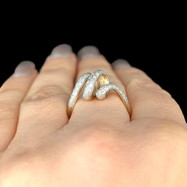 Vintage Diamonds 10k Yellow White Gold Snake Ring Band Serpent Estate Gift 
