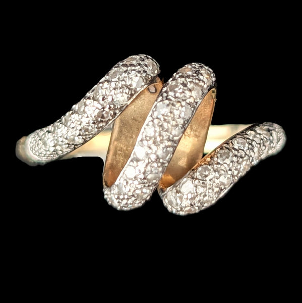 Vintage Diamonds 10k Yellow White Gold Snake Ring Band Serpent Estate Gift 