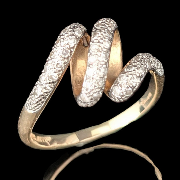 Vintage Diamonds 10k Yellow White Gold Snake Ring Band Serpent Estate Gift 