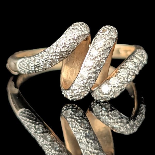 Vintage Diamonds 10k Yellow White Gold Snake Ring Band Serpent Estate Gift 