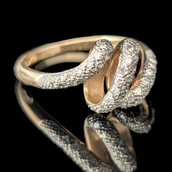 Vintage Diamonds 10k Yellow White Gold Snake Ring Band Serpent Estate Gift 