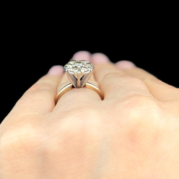 Vintage Diamonds 14k Multi Tone Gold Cluster Ring Estate Retro Gift