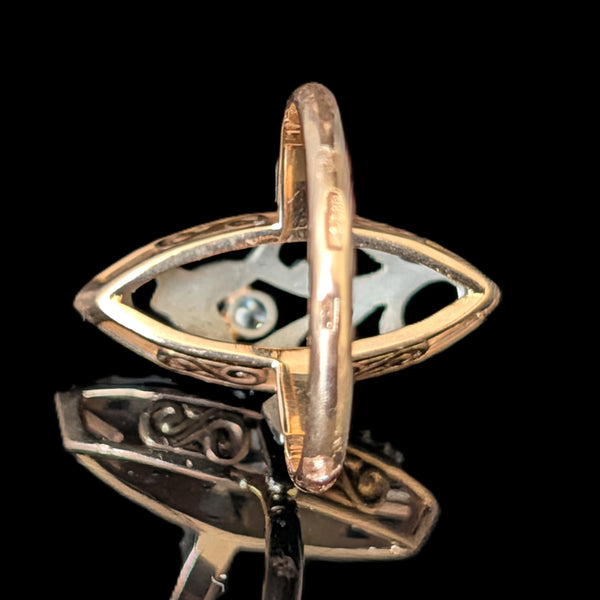 Vintage Diamonds 14k Multi Tone Gold Snowdrop Floral Navette Cocktail Ring Retro Soviet