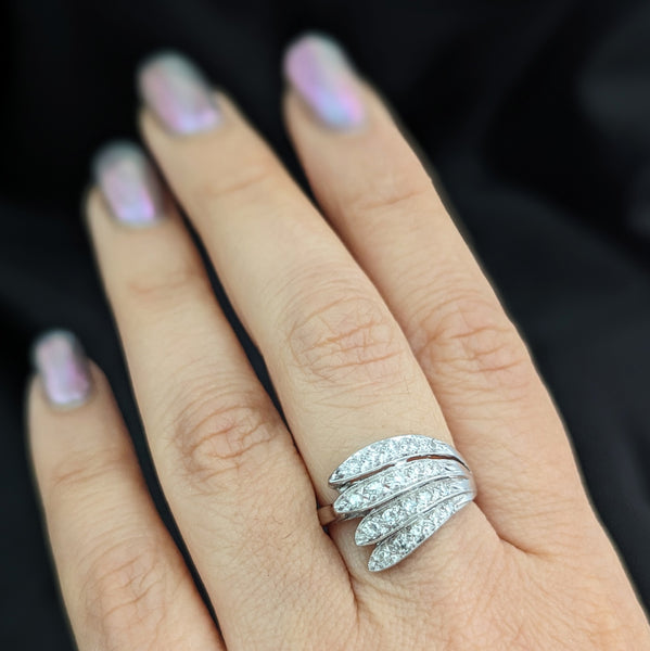 The Zennor - Vintage Diamonds 14k White Gold Angel Wing Cocktail Ring