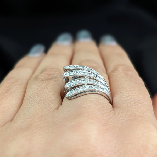 The Zennor - Vintage Diamonds 14k White Gold Angel Wing Cocktail Ring