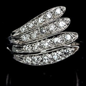 The Zennor - Vintage Diamonds 14k White Gold Angel Wing Cocktail Ring