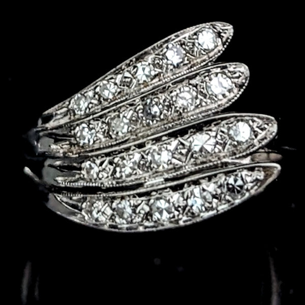 The Zennor - Vintage Diamonds 14k White Gold Angel Wing Cocktail Ring