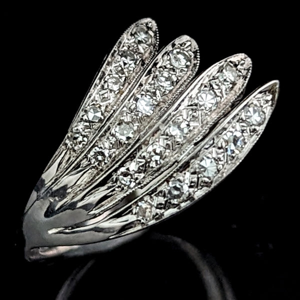 The Zennor - Vintage Diamonds 14k White Gold Angel Wing Cocktail Ring