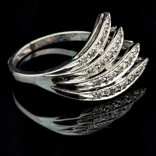 The Zennor - Vintage Diamonds 14k White Gold Angel Wing Cocktail Ring