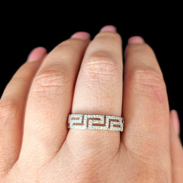 Marin - Vintage Diamonds 14k White Gold Greek Key Ring