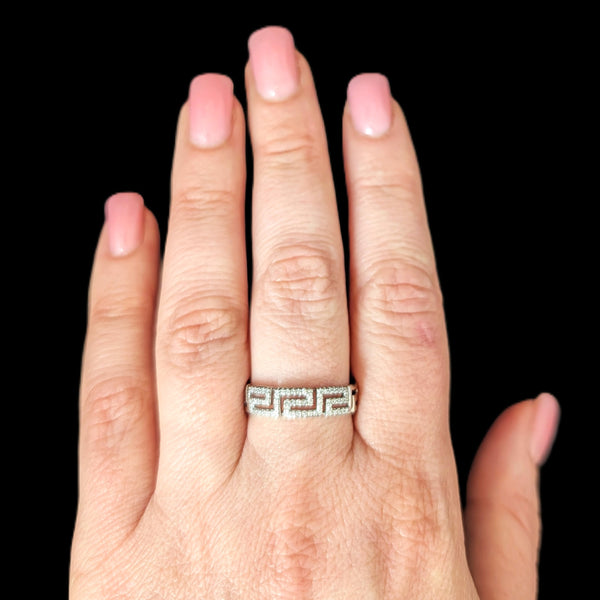 Marin - Vintage Diamonds 14k White Gold Greek Key Ring