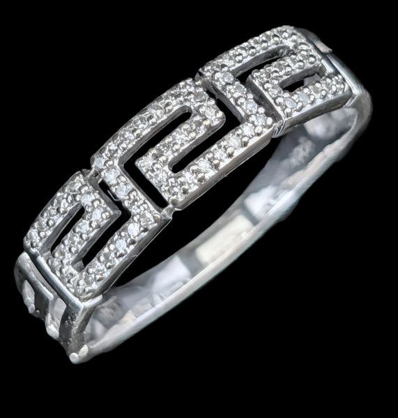 Marin - Vintage Diamonds 14k White Gold Greek Key Ring