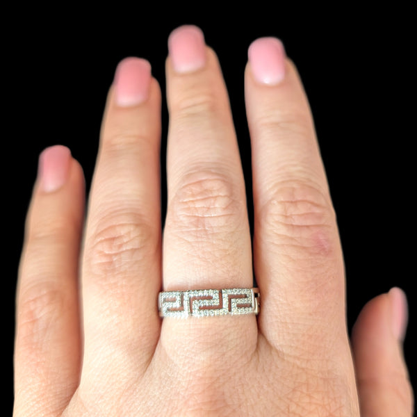 Marin - Vintage Diamonds 14k White Gold Greek Key Ring