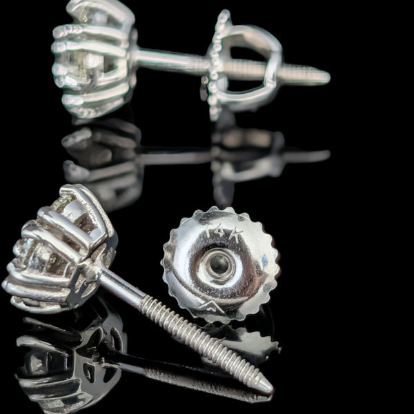 Vintage Diamonds 14k White Gold Halo Cluster Earrings Screw Back Posts Retro