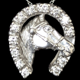 Vintage Diamonds 14k White Gold Horse Shoe Pendant Chain Luck Equestrian Cowboy
