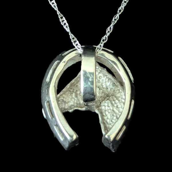 Vintage Diamonds 14k White Gold Horse Shoe Pendant Chain Luck Equestrian Cowboy