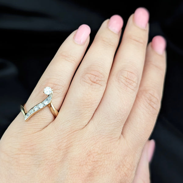 Vintage Diamonds 14k Yellow Gold Bypass Statement Ring Estate Cocktail Gift on hand
