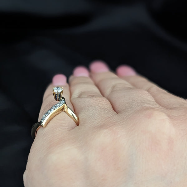 Vintage Diamonds 14k Yellow Gold Bypass Statement Ring Estate Cocktail Gift on hand