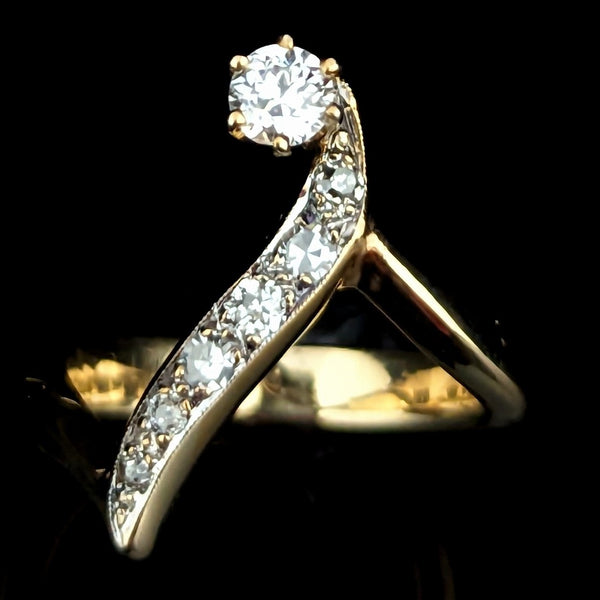 Vintage Diamonds 14k Yellow Gold Bypass Statement Ring Estate Cocktail Gift