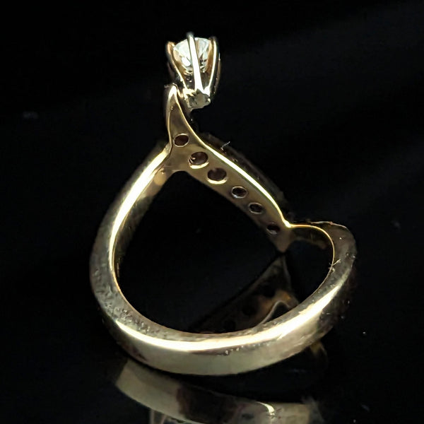 Vintage Diamonds 14k Yellow Gold Bypass Statement Ring Estate Cocktail Gift