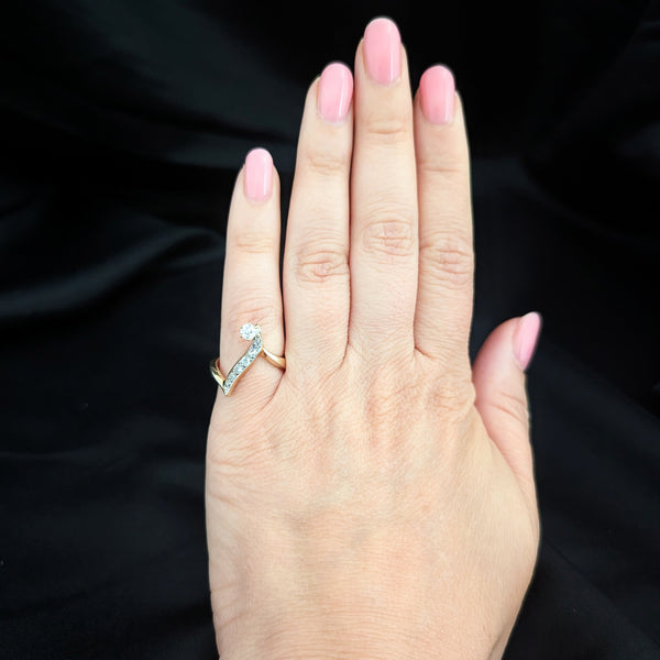 Vintage Diamonds 14k Yellow Gold Bypass Statement Ring Estate Cocktail Gift on hand