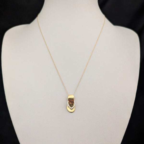 Diamonds 14k Yellow Gold Flip Flop Pendant Chain Estate Travel Beach By ADPG Albert David Pearls & Gems