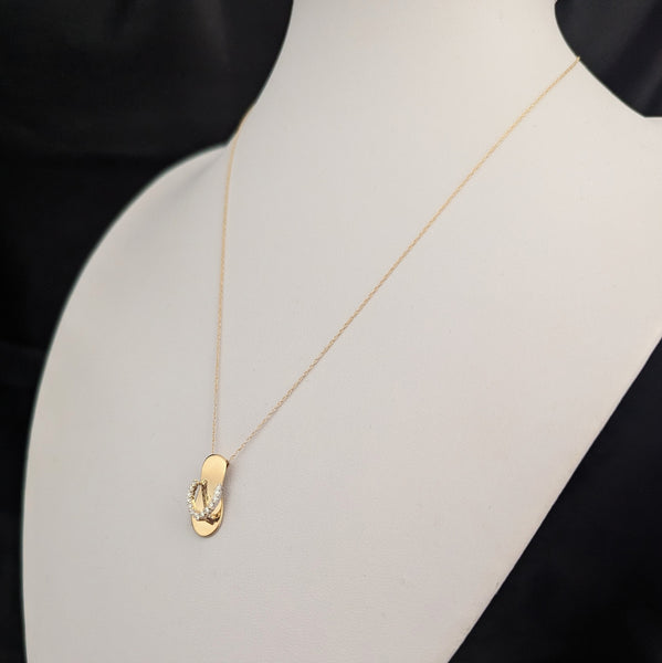 Diamonds 14k Yellow Gold Flip Flop Pendant Chain Estate Travel Beach By ADPG Albert David Pearls & Gems