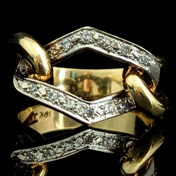 Vintage Diamonds 14k Yellow White Gold Link Ring Band Estate Retro Mid Century 