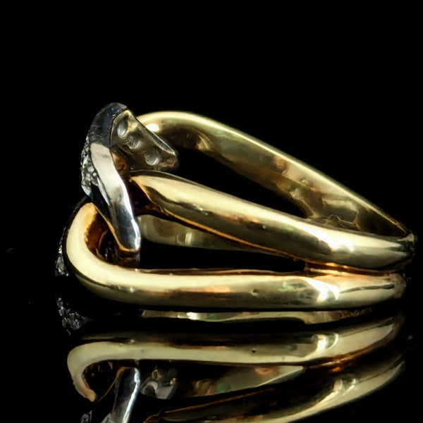 Vintage Diamonds 14k Yellow White Gold Link Ring Band Estate Retro Mid Century 