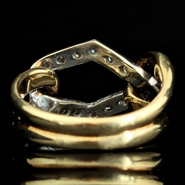 Vintage Diamonds 14k Yellow White Gold Link Ring Band Estate Retro Mid Century 