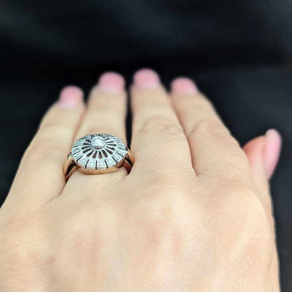 Vintage Diamonds 14k Yellow White Gold Dinner Ring Cocktail Estate Retro Gift 