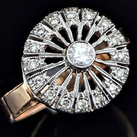 Vintage Diamonds 14k Yellow White Gold Dinner Ring Cocktail Estate Retro Gift 