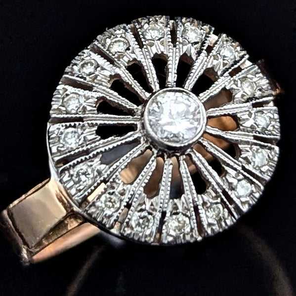 Vintage Diamonds 14k Yellow White Gold Dinner Ring Cocktail Estate Retro Gift 