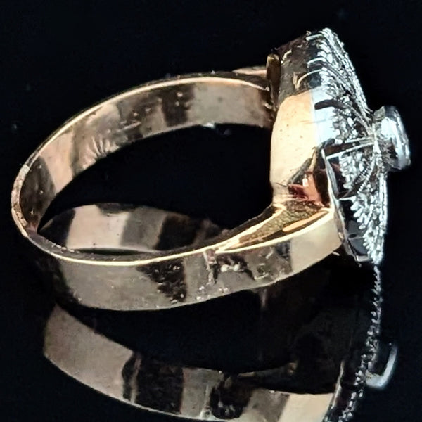 Vintage Diamonds 14k Yellow White Gold Dinner Ring Cocktail Estate Retro Gift 