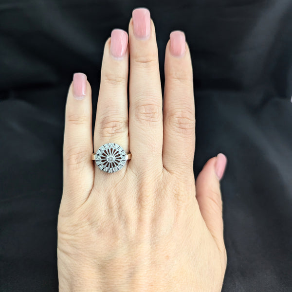 Vintage Diamonds 14k Yellow White Gold Dinner Ring Cocktail Estate Retro Gift 