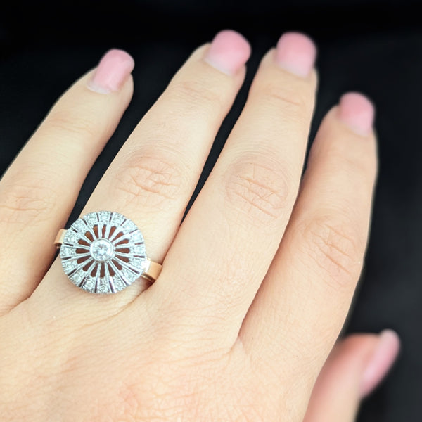 Vintage Diamonds 14k Yellow White Gold Dinner Ring Cocktail Estate Retro Gift 