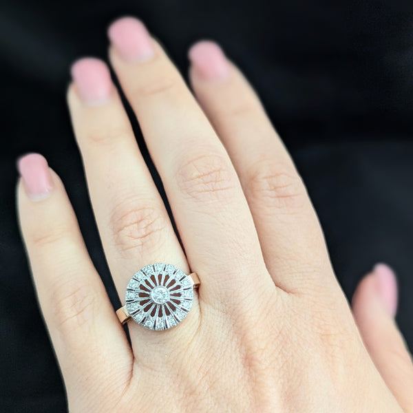 Vintage Diamonds 14k Yellow White Gold Dinner Ring Cocktail Estate Retro Gift 