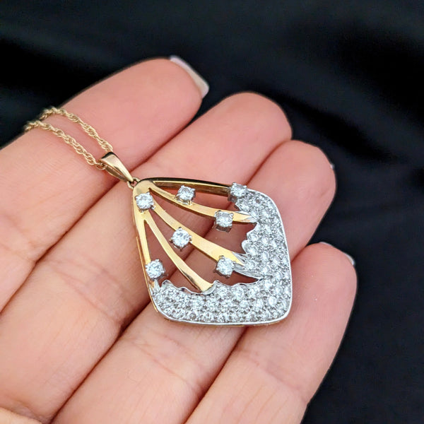 Vintage Diamonds 14k Yellow White Gold Shooting Star Pendant on 14k Chain Estate