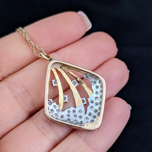 Vintage Diamonds 14k Yellow White Gold Shooting Star Pendant on 14k Chain Estate