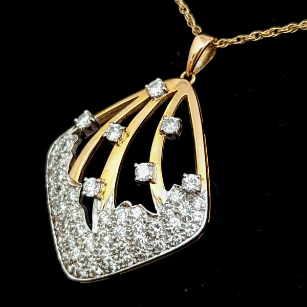 Vintage Diamonds 14k Yellow White Gold Shooting Star Pendant on 14k Chain Estate