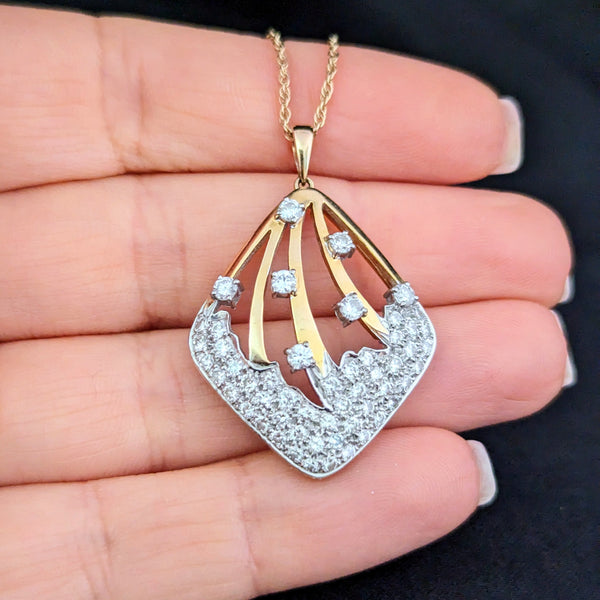 Vintage Diamonds 14k Yellow White Gold Shooting Star Pendant on 14k Chain Estate