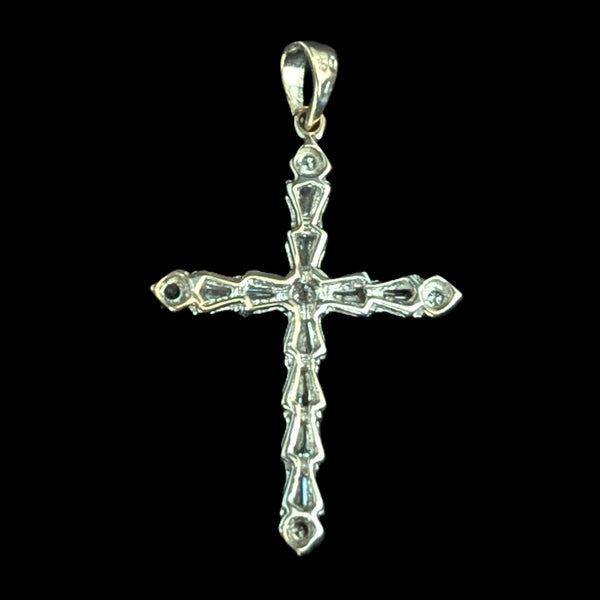 Vintage Diamonds 18k White Gold Cross Pendant Baguette & Round Cut Estate Gift 