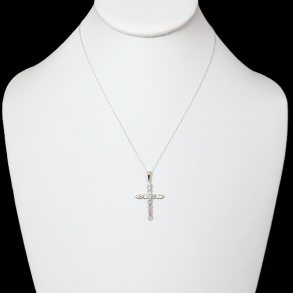 Vintage Diamonds 18k White Gold Cross Pendant Baguette & Round Cut Estate Gift 